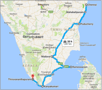 Serene Tamil Nadu - Route map