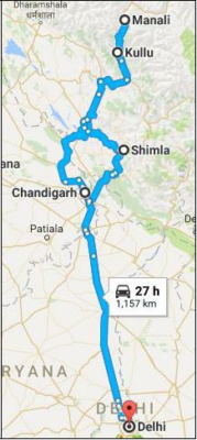 Shimla - Manali Route map