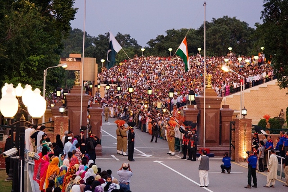 International border at Wagah - flag lowering ceremony