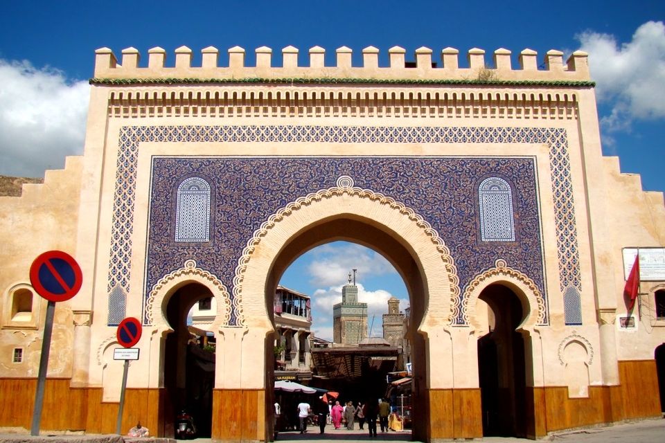 The Bab Bou Jeloud gate leading into the old medina of Fez